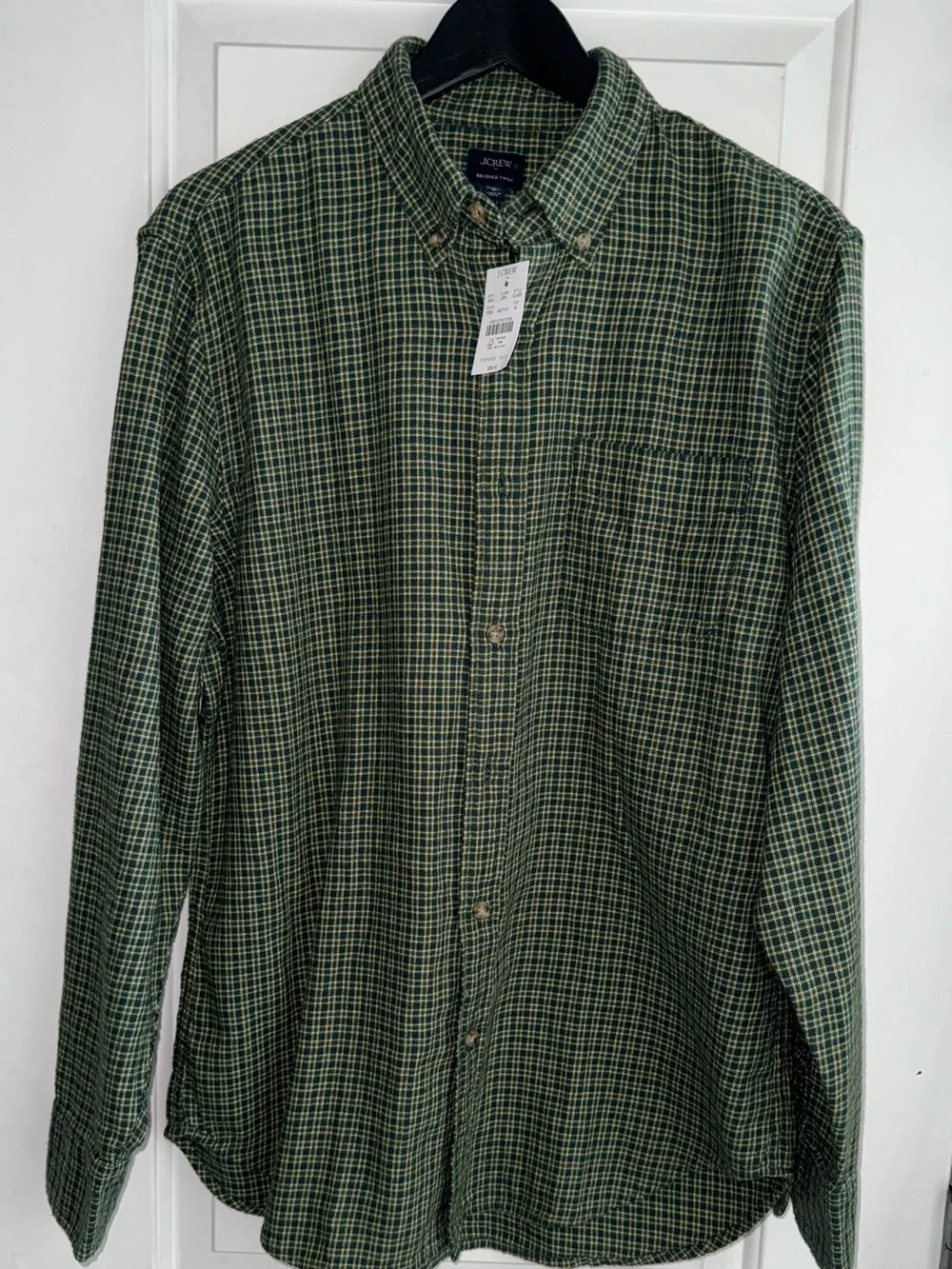 J. Crew NWT Brushed Twill Button-Down Shirt in Green/Tan Micro-Plaid